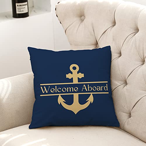 Mingnei Welcome Aboard Navy Throw Pillow Covers Couch Home Boat Cushion Cover, Nautical Anchor Sofa Living Room Bed Decorative Pillow Cases 18 X 18 Pillowcase #TOP1