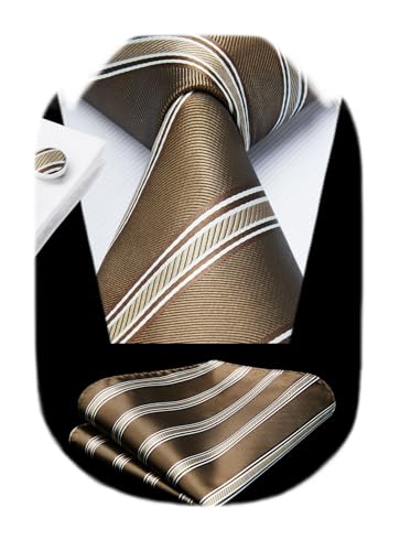 Image of HISDERN Mens Tie Set Classic Woven Ties and Pocket Square Cufflinks Set Formal Business Wedding Neckties Handkerchief