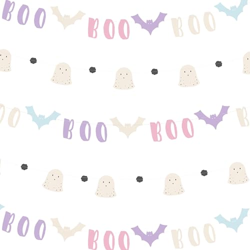 Cheerland Pastel Halloween Decorations Summerween Garland Bat Boo Ghost Pastelween Banner Hanging Photo Booth Backdrop for Cute Spooky Classroom Mantle Fireplace Baby Shower Birthday Party Decor 2pcs