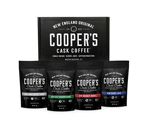 30 Gifts That Will Perk Up Any Coffee Lover 19 Cooper's Cask Coffee Sampler featuring four bags of whiskey and bourbon barrel-aged coffee beans.