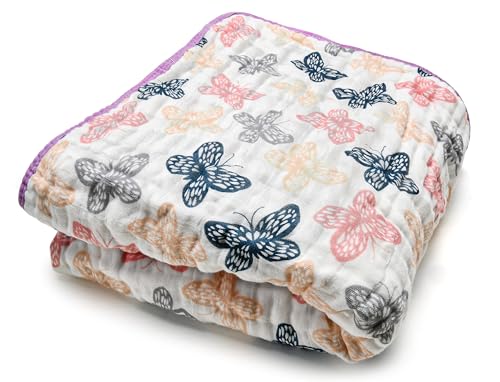 ZPECC Muslin Toddler Blanket Thicker 47x47 Organic Cotton Kids Quilt Hypoallergenic for Baby Essentials Crib Stroller Daycare Cot Butterfly