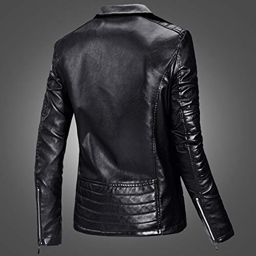 Men`s Casual Slim Fit Rider Trucker PU Faux Leather Jacket (X-Small, Black 2)3