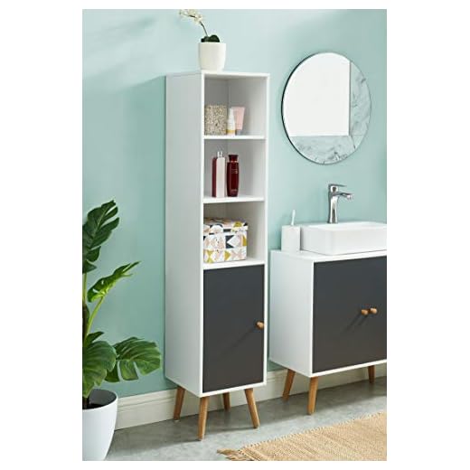 BAÏTA MAX05 Colonne de Rangement Salle de Bain, Gris et Blanc, 30x29,5x139cm