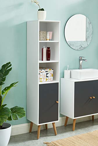 BAÏTA MAX05 Colonne de Rangement Salle de Bain, Gris et Blanc, 30x29,5x139cm