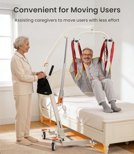 VOCIC Electric Patient Lift for Home, Floor-to-Bed Transfer Aid for Elderly, Foldable Patient Lift with Wireless Lithium Handset, Manual Emergency, 330lbs Capacity, Includes Full Body Mesh Sling, AY05 - Thumbnail 3