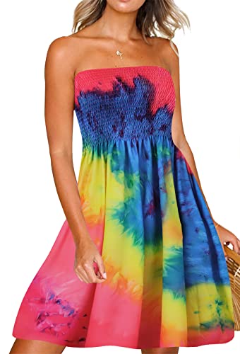 Image of Zyyfly Womens Summer Beach Dresses Strapless Cover Ups Dress Tube Top Sundresses