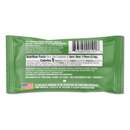 Image of MEG (Military Energy Gum) - Spearmint | Enhance Your Physical Performance with 100mg of Caffeine Per Piece, Ultimate Energy Boost for Workouts, Alternative to Energy Drinks | NSF for Sport Certified - Pack of 24