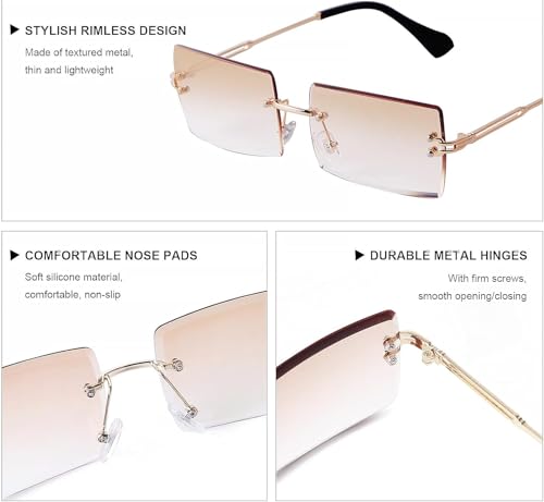 Rectangle Sunglasses for Women & Men, Rimless Square Shades Rave Glasses with UV400 Protection and Anti-glare4