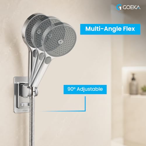 Image of GOEKA Self Adhesive Hand Shower Holder for Bathroom Wall | Durable ABS Body | Adjustable & Waterproof Wall Mount Shower Head Hook | No Drill Mop /Broom Holder for Kitchen & Bathroom (Silver)