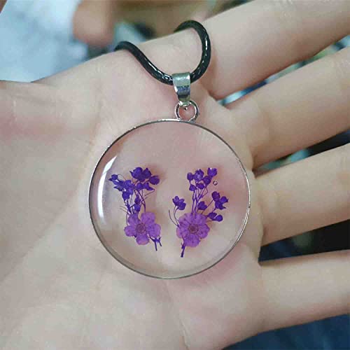 Ptgmh Pressed Flower Necklace With Real Dried Flower Sample Resin Jewelry Flower Jewelry Round Resin Pendant Flower Necklace For Women Girls (Purple) #TOP6