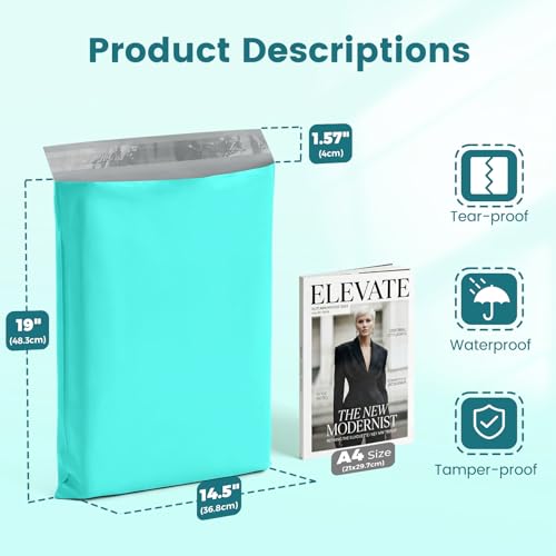 Image of Metronic Poly Mailers 14x19 400 Pack, Heavy Duty Shipping Bags Bulk Self Seal Waterproof Tear Resistant Large Mailing Envelopes, Packaging bags for Small Business, Boutique, Clothing, Teal