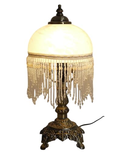 Dapo Tischleuchte Weide Landhaus-Stil messing-antik Glasschirm, Fassung E14 Lampe Nachttischlampe