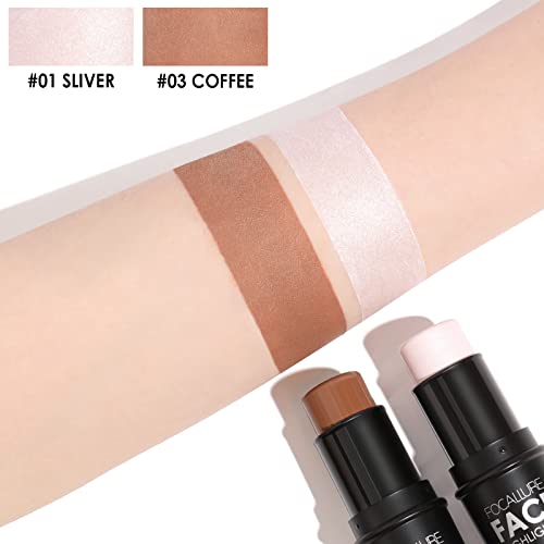 Image of FOCALLURE 2 Pcs Contour Stick, Highlighter & Bronzer Pen, Face Brightens & Shades Pencil, Highlighting Shade Longwear Makeup, Highlight Bronzer Shaping Trimming Stick, Universal