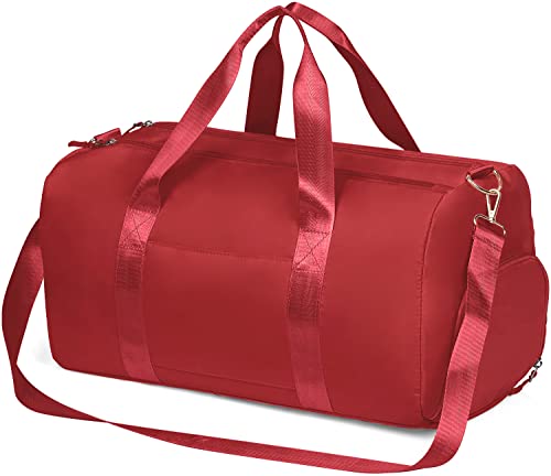 Image of Gym Duffle Bag For Women and Men, Sports Duffel Bag with Wet Pocket & Shoe Compartment, Overnight Weekender Travel Bag, red, medium