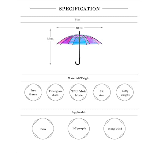 Aikelai Iridescent Clear Umbrella, 40 Inch Wide Windproof Colour Changing Automatic Stick Umbrellas (Black Handle) #TOP6