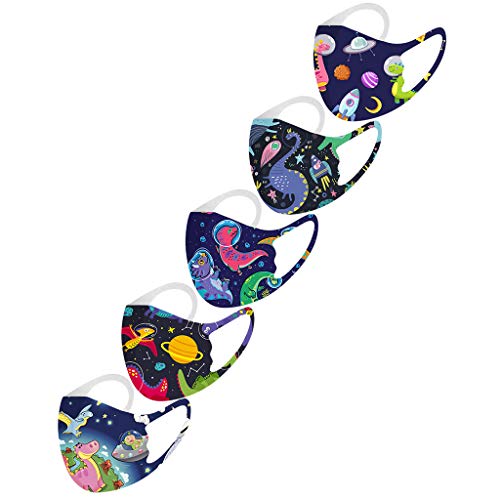 Tootom 5Pcs Enfants Masque Facial Lavable Anti-PoussièRe Imprimé RéGlable Coupe-Vent RéUtilisable Masque Imprimé Cover