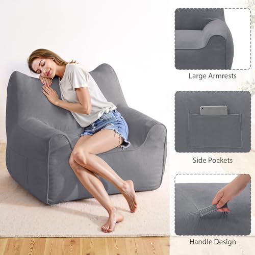 HOMMPA Bean Bag Chair for Adults with Armrests- Cat Shaped Large Comfy Beanbag Lazy Floor Sofa Chair for Living Room Bedroom Dorm Grey - image 6