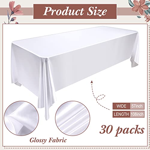 White Satin Tablecloth Rectangle 57X108 Inch White Table Cover Bulk Bright Silk Satin Table Clothes Smooth Fabric Table Decor For Buffet Table Party Holiday Dinner Wedding Banquet Decoration (60 Pcs) #TOP1