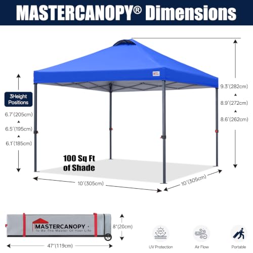 Image of MASTERCANOPY 10x10 Durable Pop Up Canopy Tent with Roller Bag, Blue