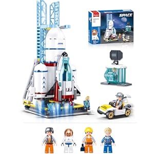 City Space Launch Center Building Set, Rocket Launchpad Building Kit with 4 Astronaut Minifigures for STEM Role-Play, Gift Toys for Boys 6-12, Compatible with Lego Space, 424 PCS
