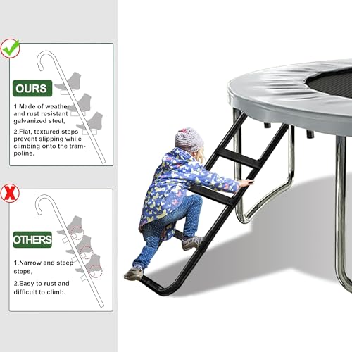 Image of Eurmax USA Universal Trampoline Ladder,240 lbs Capacity,3 Skid-Proof Safety Wide Steps,UV-Resistant Steel Stairs for Kids /Children,Universal Hook Fit,Trampoline Stairs Accessories for Children /Kids