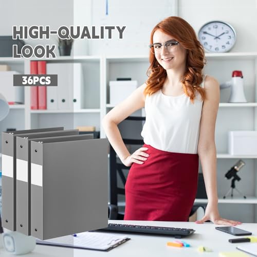 Henoyso 36 Pcs Gray 1.5 Inch 3 Ring Plastic Binder Bulk, 1 1/2 Inch Soft Flexible Binders Three Round Rings Fit 8.5x11 Papers for School Office Home File Organization Supplies by Henoyso - Image 6