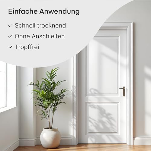 GRUNDMANN Weisslack – 3 Kg – Seidenmatt RAL 9016-3in1 Grundierung & Farbe – Premium Weißlack – Hohe Beständigkeit & Deckkraft – Alle Oberflächen – Türlack, Fensterfarbe, Dispersionsfarbe - 4