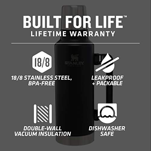 Stanley Classic Vacuum Insulated Wide Mouth Bottle - Bpa-Free 18/8 Stainless Steel Thermos For Cold & Hot Beverages – Keeps Liquid Hot Or Cold For Up To 24 Hours – Matte Black, 2 Qt #TOP1