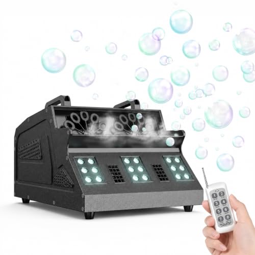 Máquina de humo de 2000 W, máquina 3 en 1 para humo y burbujas con 2 ventiladores de burbujas y 18 luces LED RGB de 7 canales, efecto escénico para fiestas, Halloween y Navidad miniatura 1