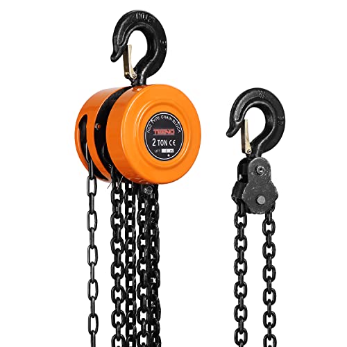 Paranco Manuale a Catena con Gancio Resistente TEENO, 2000 kg, 3,0 m di Sollevamento Max, Paranco a Catena Doppia Catena di Carico, Catena G80