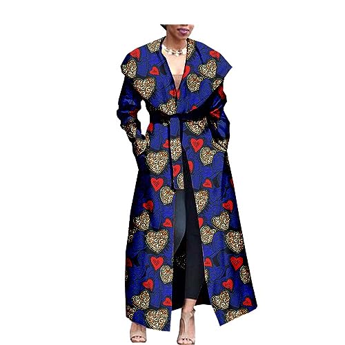 African Women's Print Coat Ankara Long Sleeve Jacket Maxi Coat with Belt Dashiki Casual Outwear4