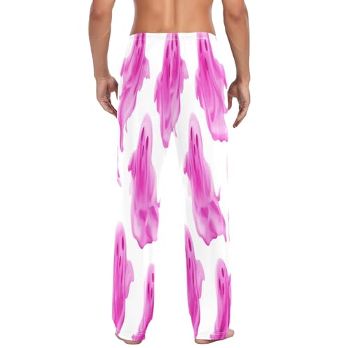 Qilmy Pink Ghost Men's Cotton Pajama Pants, Lightweight Lounge Sleepwear with Drawstring and Pocket3