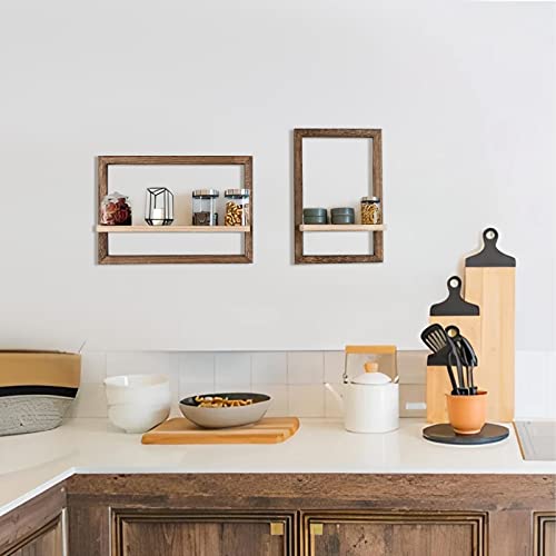 Idee-Home Floating Shelves For Wall, Rustic Square Floating Shelves Set Of 4 Wood Wall Shelves, Hanging Shelves For Wall Decor, Wall Mounted Shelves For Bathroom, Living Room, Kitchen Storage Brown #TOP5