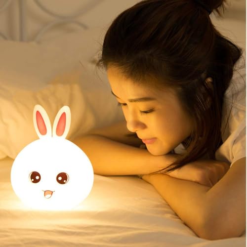 Image of LED Kids Night Lights Touch Sensor, USB Rechargeable, 7-Color Changing Lamp for Kids' Room & Baby Gift | Night Light | (Cute Rabbit)