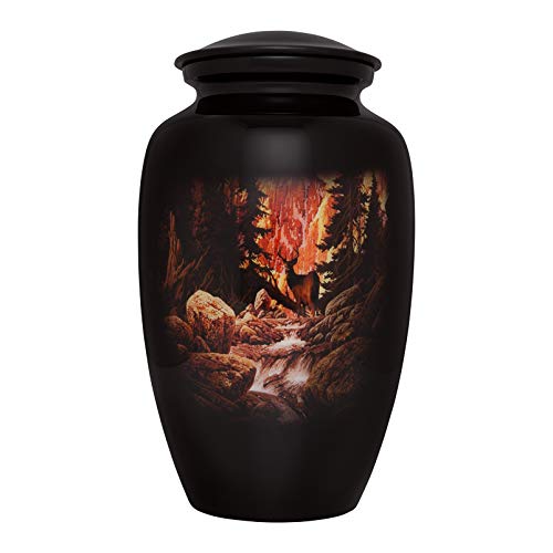 Liliane Memorials Deer Funeral Cremation Urn - Cremation Urn for Human Ashes - Hand Made in Aluminum - Suitable for Cemetery Burial or Niche - Large Size fits Remains of Adults