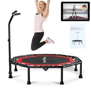 DH FitLife Fitnesstrampoline, inklapbaar, stille rubberen touwvering zonder installatie, 128 cm, trampolines voor binnen en buiten, met 3 verstelbare handgrepen