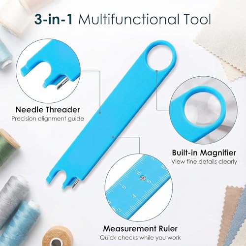 Quick Threading Device for Sewing Machines with Alignment Guide, Magnetic Back & Built-in Ruler – Multi-Function Needle Threader Tool - Thumbnail 3
