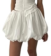 Muineobuka Women Girls Bubble Mini Skirt Low Waist Pleated Puffy Short Skirts A-Line Rufle Flared...