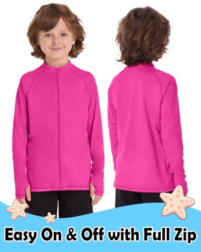 Image of Roadbox UPF 50+ Boys Zip Up Rash Guard Kids Long Sleeve Swim Shirt