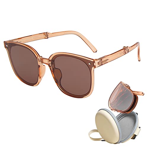 Lunettes de Soleil Pliable Lunettes de Soleil Rétro, Lunettes Pliantes Soleil, Protection Totale UVD400 Lunettes Soleil Femme avec Étui à Lunettes pour La Conduite, Les Voyages, La Plage, Le Sport Cover