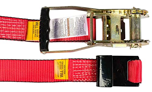 Mytee Products Ratchet Tie-Down Straps With Flat Hooks, 2" X 30' Ratchet Straps Red | 10,000 Lbs Breaking Strength | Tiedown Ratchet Straps For Flatbed, Truck, Trailers Pickup #TOP3
