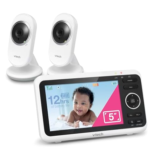 [Newly Upgraded] VTech VM350-2 Video Monitor with Battery supports 12-hr Video-mode, 21-hr Audio-mode, 5" Screen, 2 Cameras, 1000ft Long Range, Bright Night Vision, 2-WayTalk, Auto-onScreen, Lullabies