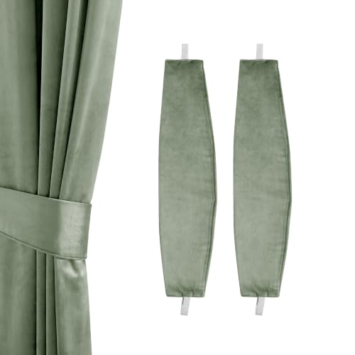 StangH Tie Backs for Curtains - Sage Green Velvet Holdbacks for Window Drapes, Match Decor Curtain Tiebacks, 21 inch Length, 2 Packs