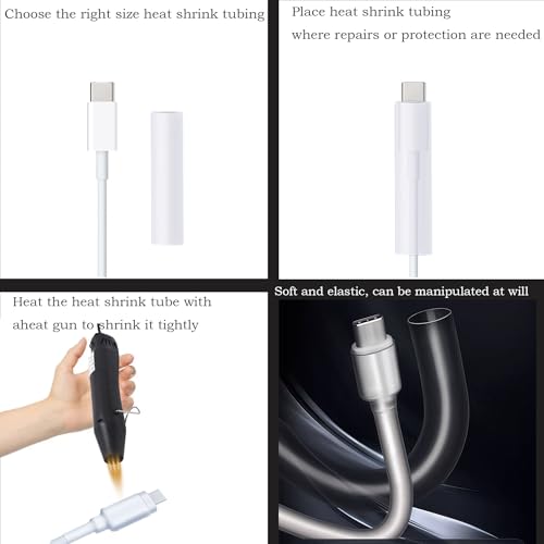 Protector Transparente para Cable de Cargador 10-Pack, relación de alta contracción 4:1 y diseño adhesivo antideslizante – 12mm x 60mm (0.47"x2.36") para cable USB, protector de cable transparente que no se cae miniatura 3