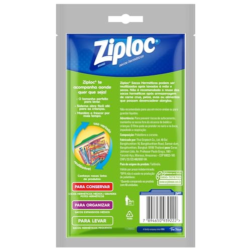 Ziploc Saco Hermético Organizador de Geladeira, para Alimentos, Tamanho Pequeno 16,5 cm x 14,9 cm, c