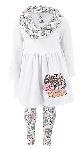 Image of Unique Baby Girls Kids Toddler 3pc Outfit Set Long Sleeve Cotton Blend Tunic Top Leggings and Scarf