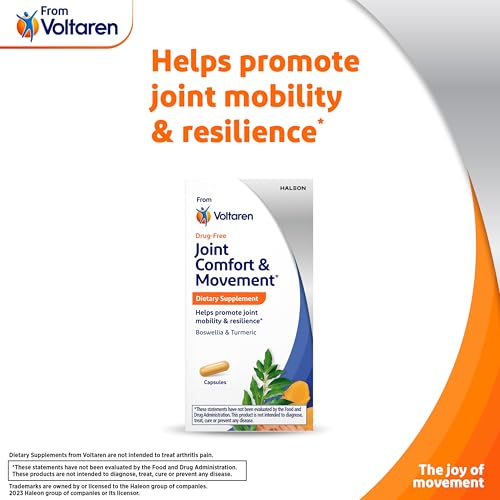 Voltaren Joint Comfort and Movement Dietary Supplement from Voltaren, with Boswellia and Turmeric for Joint Support, Movement and Flexibility – 30 Count Bottle