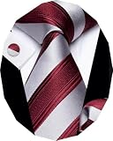 YourTies White Bundungy Ties for Men Striped Tie Woven Silk Necktie Handkerchief Cufflinks Set Formal Business Party Wedding