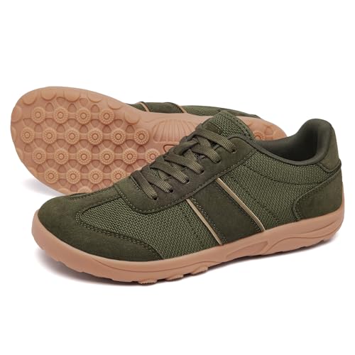 SILENTCARE Men's Wide Barefoot Shoes – Minimalist Zero‑Drop Sneakers with Wide Toe Box, Optimal Traction for Gym, Walking & Travel – Army Green, Size 11