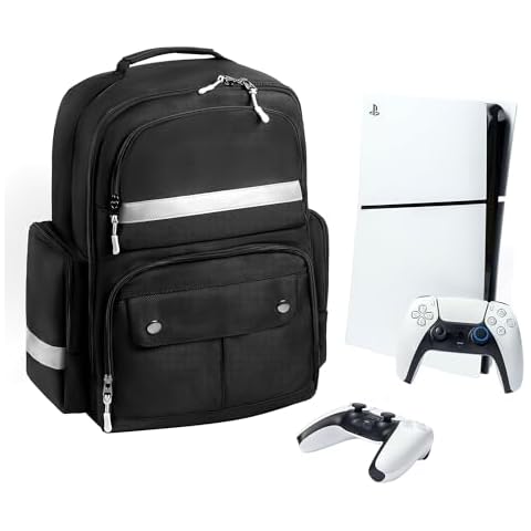 Ezgnuk Game Backpack for PS5 Silm Console, Protective Travel Carrying Case for PlayStation 5 Slim, Laptop, Headphones, Game Discs and Accessories Large Capacity Cover